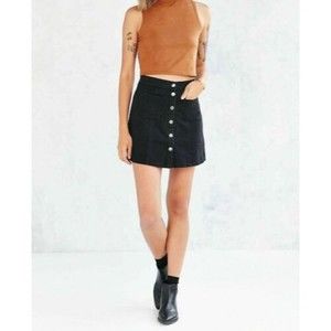 BDG Black Mini Skirt with Button Front